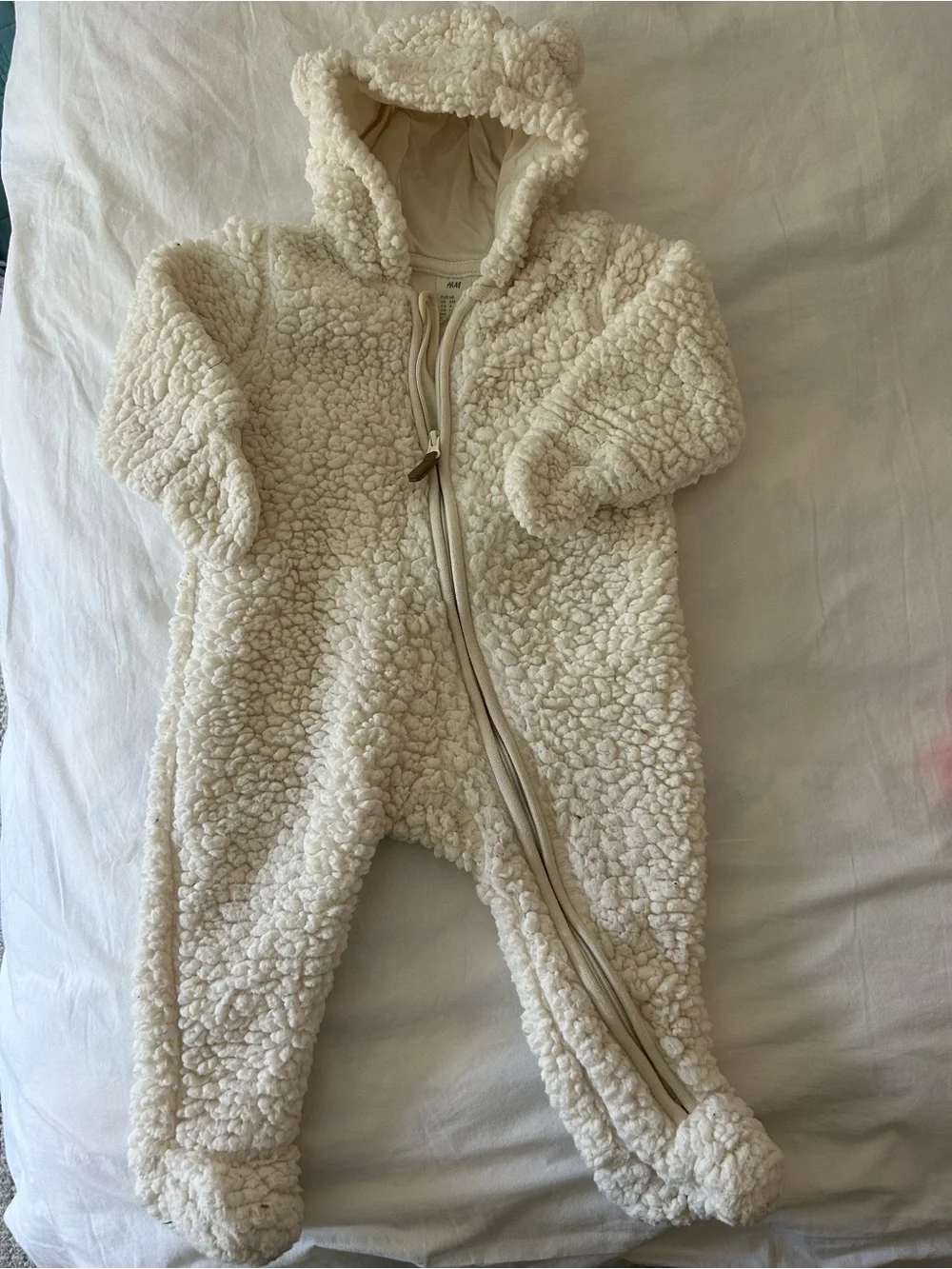 H&M Baby Sherpa Coverall White Teddy Bear Ears 6M